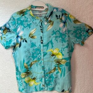 Jamaica Bay Silk Blend Men’s Floral Button Down Short Sleeve Shirt Size Large